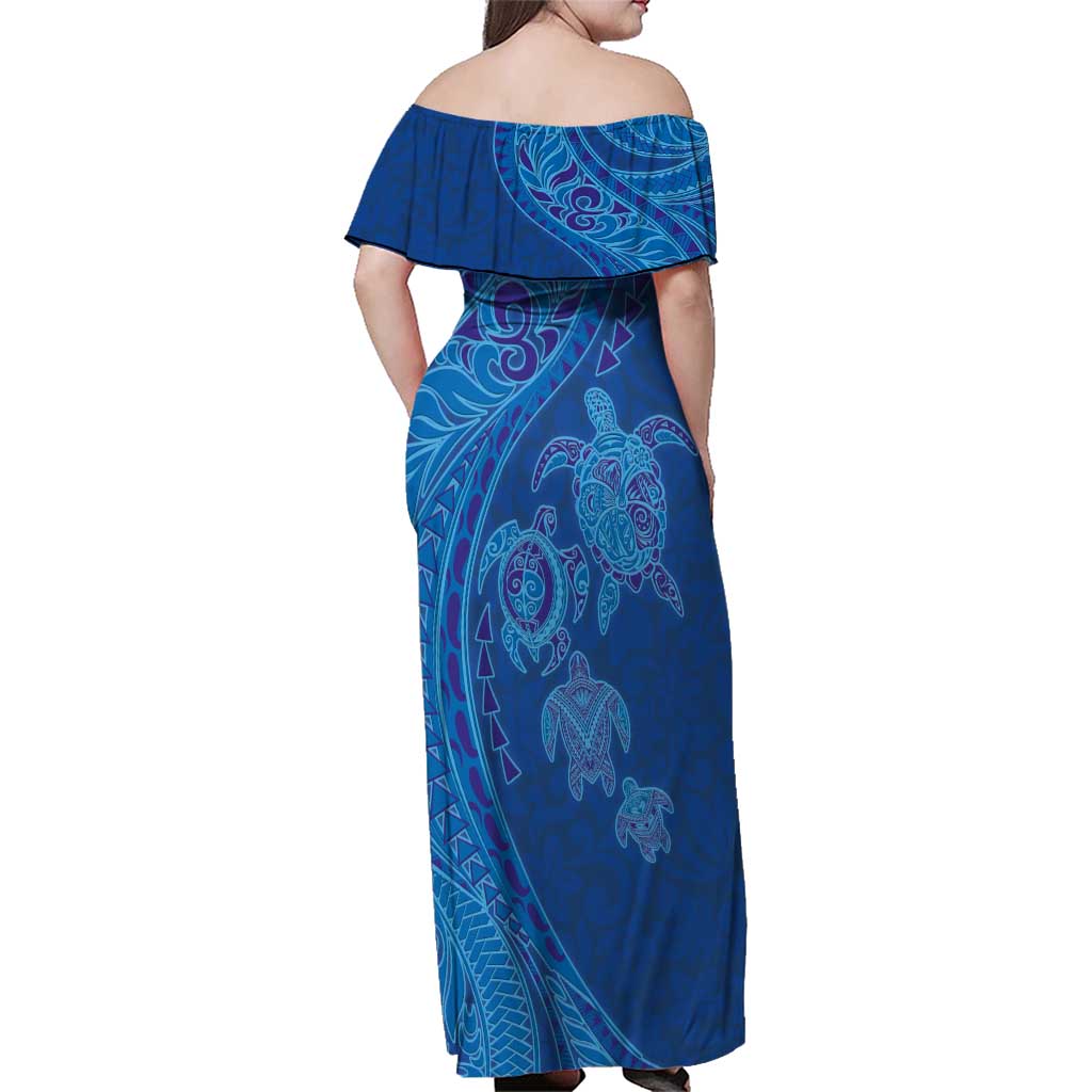 Hawaiian Turtles and Polynesian Art Tattoo Family Matching Off Shoulder Maxi Dress and Hawaiian Shirt Ocean Abyss