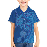 Hawaiian Turtles and Polynesian Art Tattoo Family Matching Short Sleeve Bodycon Dress and Hawaiian Shirt Ocean Abyss