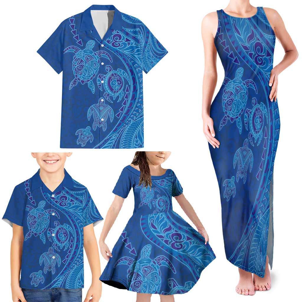 Hawaiian Turtles and Polynesian Art Tattoo Family Matching Tank Maxi Dress and Hawaiian Shirt Ocean Abyss
