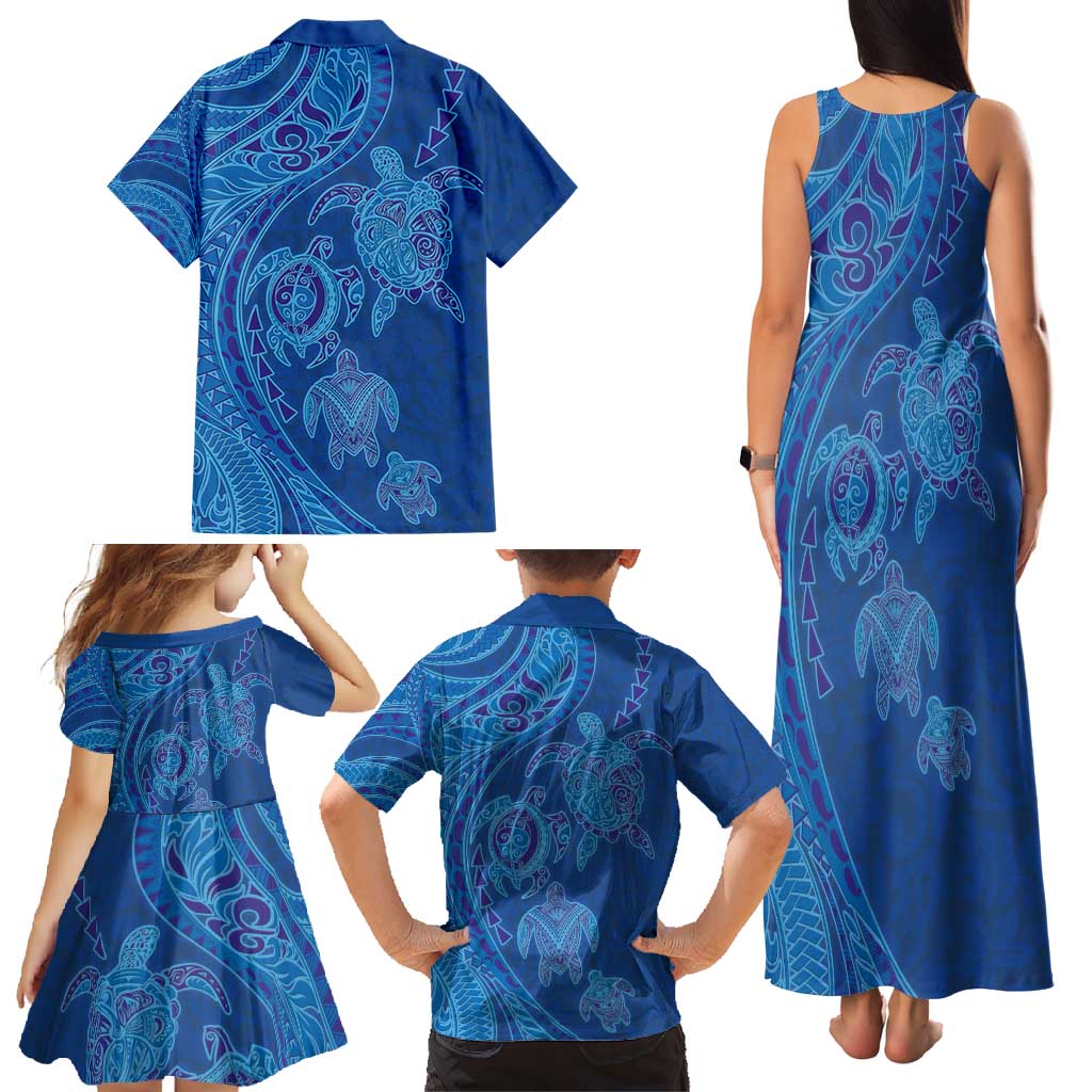 Hawaiian Turtles and Polynesian Art Tattoo Family Matching Tank Maxi Dress and Hawaiian Shirt Ocean Abyss