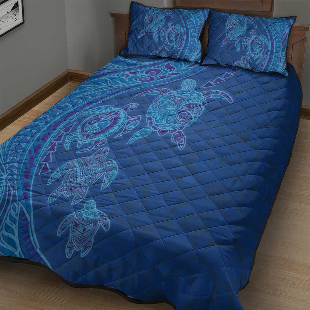 Hawaiian Turtles and Polynesian Art Tattoo Quilt Bed Set Ocean Abyss