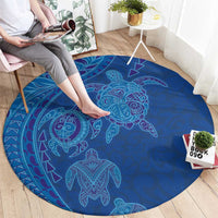 Hawaiian Turtles and Polynesian Art Tattoo Round Carpet Ocean Abyss