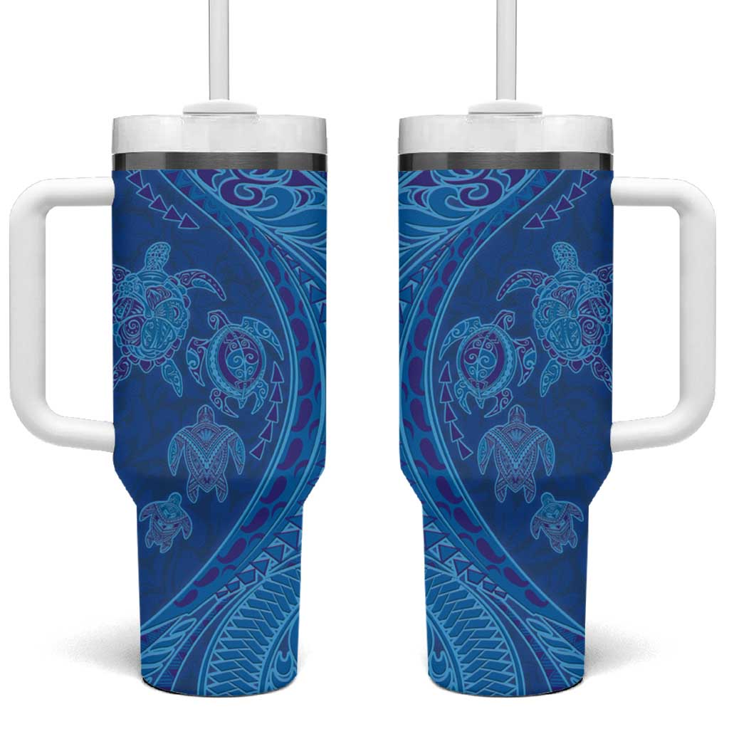 Hawaiian Turtles and Polynesian Art Tattoo Tumbler With Handle Ocean Abyss