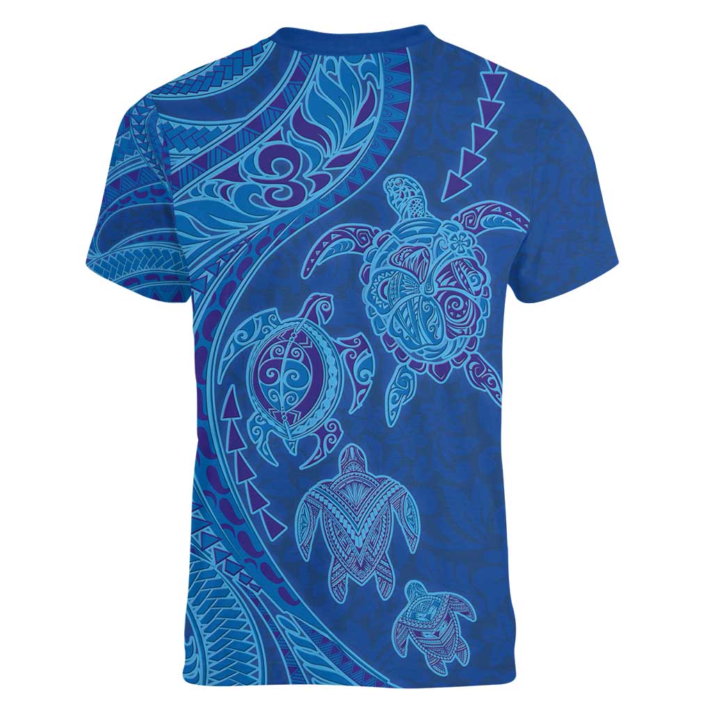 Hawaiian Turtles and Polynesian Art Tattoo Women V-Neck T-Shirt Ocean Abyss