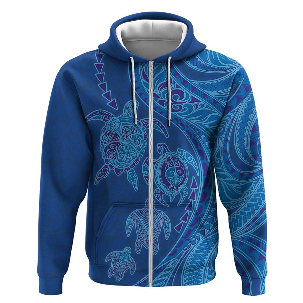 Hawaiian Turtles and Polynesian Art Tattoo Zip Hoodie Ocean Abyss LT03 Zip Hoodie Blue - Polynesian Pride