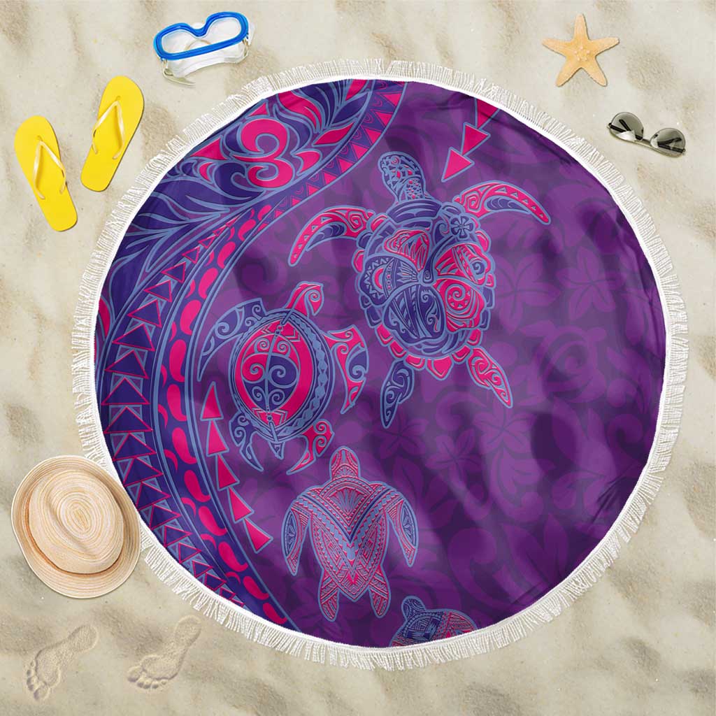Hawaiian Turtles and Polynesian Art Tattoo Beach Blanket Dusky Violet