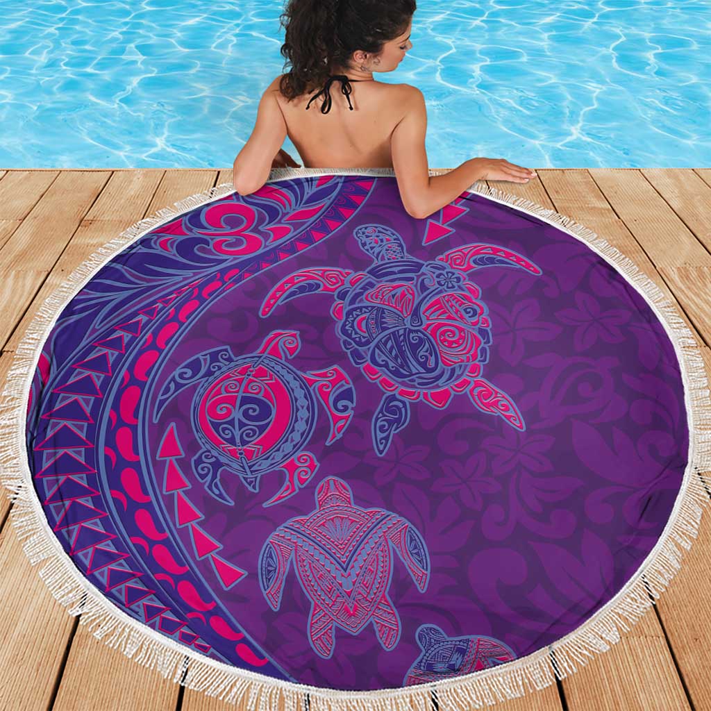 Hawaiian Turtles and Polynesian Art Tattoo Beach Blanket Dusky Violet