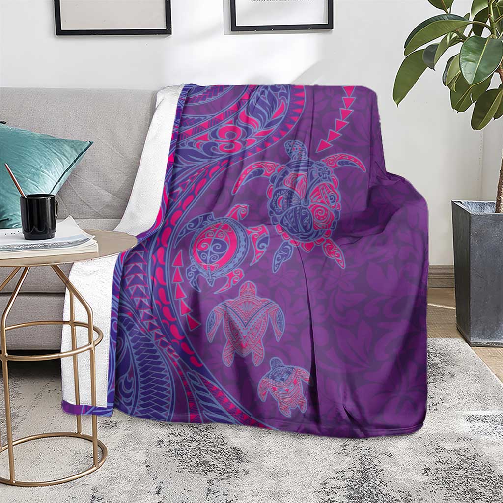 Hawaiian Turtles and Polynesian Art Tattoo Blanket Dusky Violet