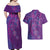 Hawaiian Turtles and Polynesian Art Tattoo Couples Matching Off Shoulder Maxi Dress and Hawaiian Shirt Dusky Violet