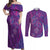 Hawaiian Turtles and Polynesian Art Tattoo Couples Matching Off Shoulder Maxi Dress and Long Sleeve Button Shirt Dusky Violet
