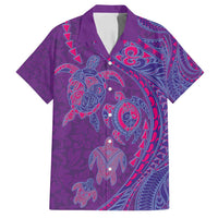 Hawaiian Turtles and Polynesian Art Tattoo Family Matching Long Sleeve Bodycon Dress and Hawaiian Shirt Dusky Violet