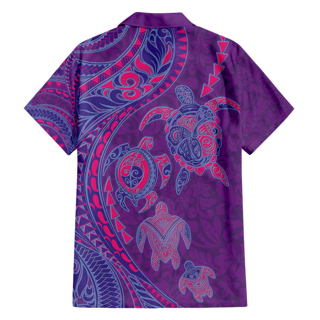 Hawaiian Turtles and Polynesian Art Tattoo Family Matching Long Sleeve Bodycon Dress and Hawaiian Shirt Dusky Violet