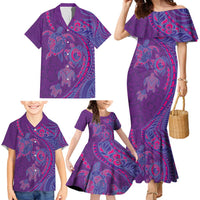 Hawaiian Turtles and Polynesian Art Tattoo Family Matching Mermaid Dress and Hawaiian Shirt Dusky Violet