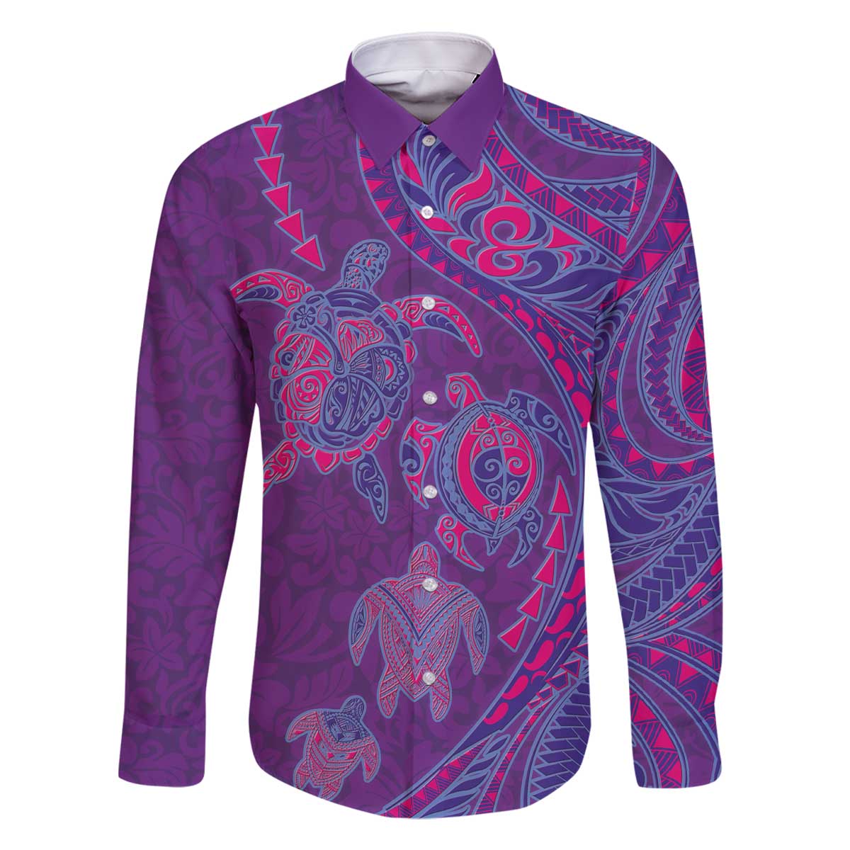 Hawaiian Turtles and Polynesian Art Tattoo Family Matching Off The Shoulder Long Sleeve Dress and Hawaiian Shirt Dusky Violet