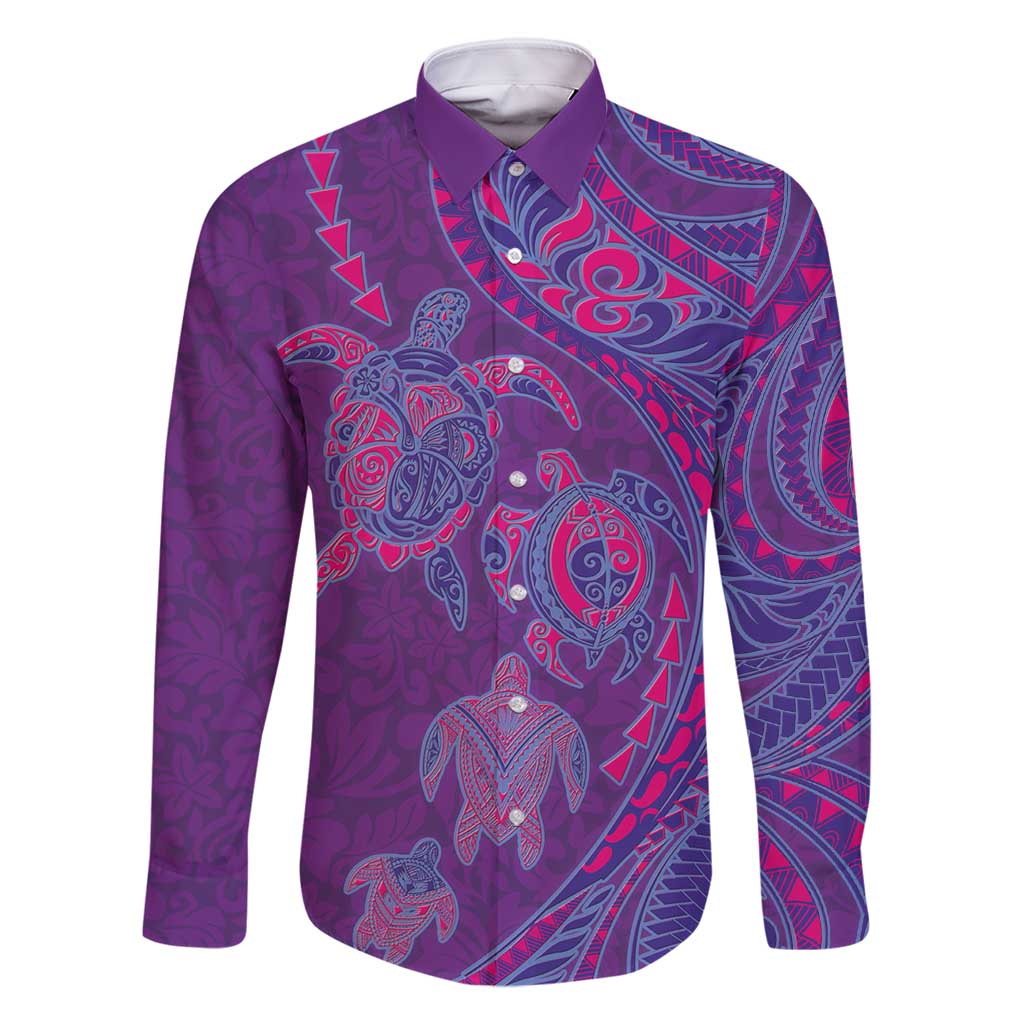 Hawaiian Turtles and Polynesian Art Tattoo Family Matching Off Shoulder Maxi Dress and Hawaiian Shirt Dusky Violet