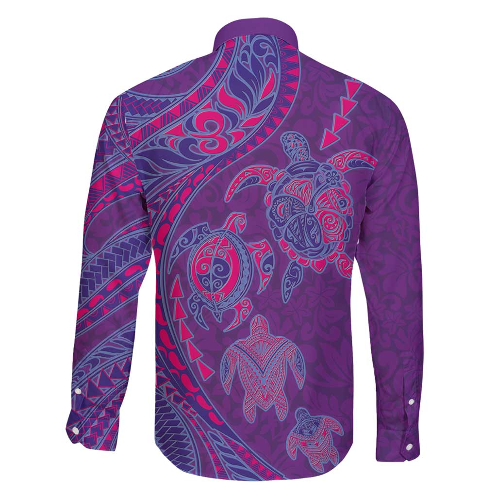 Hawaiian Turtles and Polynesian Art Tattoo Family Matching Off Shoulder Maxi Dress and Hawaiian Shirt Dusky Violet