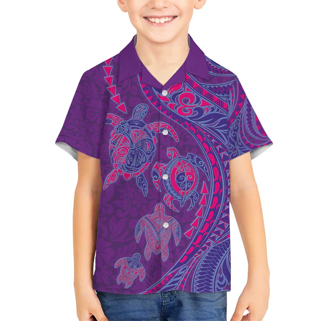 Hawaiian Turtles and Polynesian Art Tattoo Family Matching Off Shoulder Maxi Dress and Hawaiian Shirt Dusky Violet
