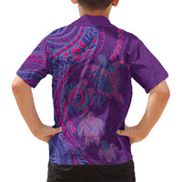 Hawaiian Turtles and Polynesian Art Tattoo Family Matching Off Shoulder Short Dress and Hawaiian Shirt Dusky Violet