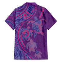 Hawaiian Turtles and Polynesian Art Tattoo Family Matching Off Shoulder Short Dress and Hawaiian Shirt Dusky Violet