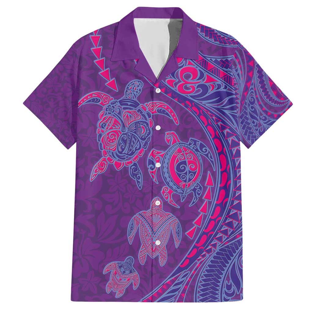 Hawaiian Turtles and Polynesian Art Tattoo Family Matching Short Sleeve Bodycon Dress and Hawaiian Shirt Dusky Violet
