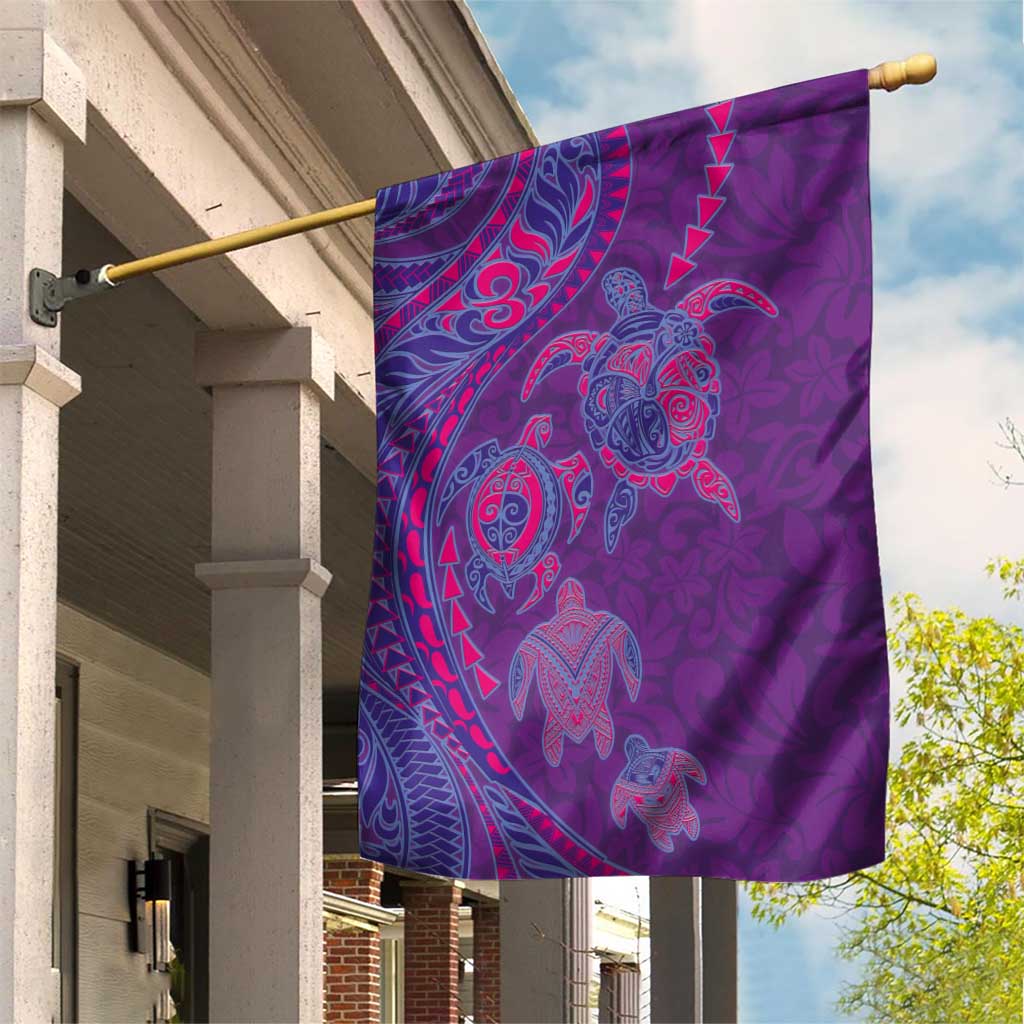 Hawaiian Turtles and Polynesian Art Tattoo Garden Flag Dusky Violet