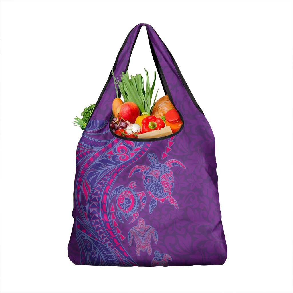 Hawaiian Turtles and Polynesian Art Tattoo Grocery Bag Dusky Violet
