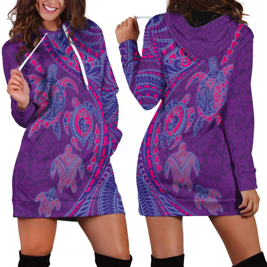 Hawaiian Turtles and Polynesian Art Tattoo Hoodie Dress Dusky Violet