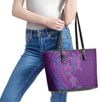 Hawaiian Turtles and Polynesian Art Tattoo Leather Tote Bag Dusky Violet