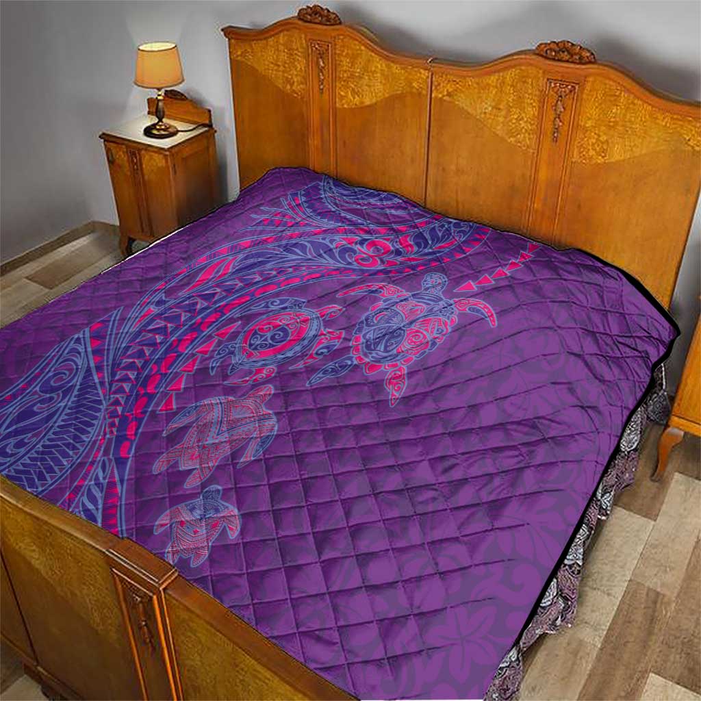 Hawaiian Turtles and Polynesian Art Tattoo Quilt Dusky Violet