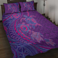 Hawaiian Turtles and Polynesian Art Tattoo Quilt Bed Set Dusky Violet