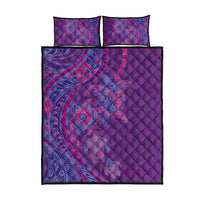 Hawaiian Turtles and Polynesian Art Tattoo Quilt Bed Set Dusky Violet