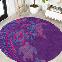 Hawaiian Turtles and Polynesian Art Tattoo Round Carpet Dusky Violet