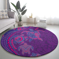 Hawaiian Turtles and Polynesian Art Tattoo Round Carpet Dusky Violet