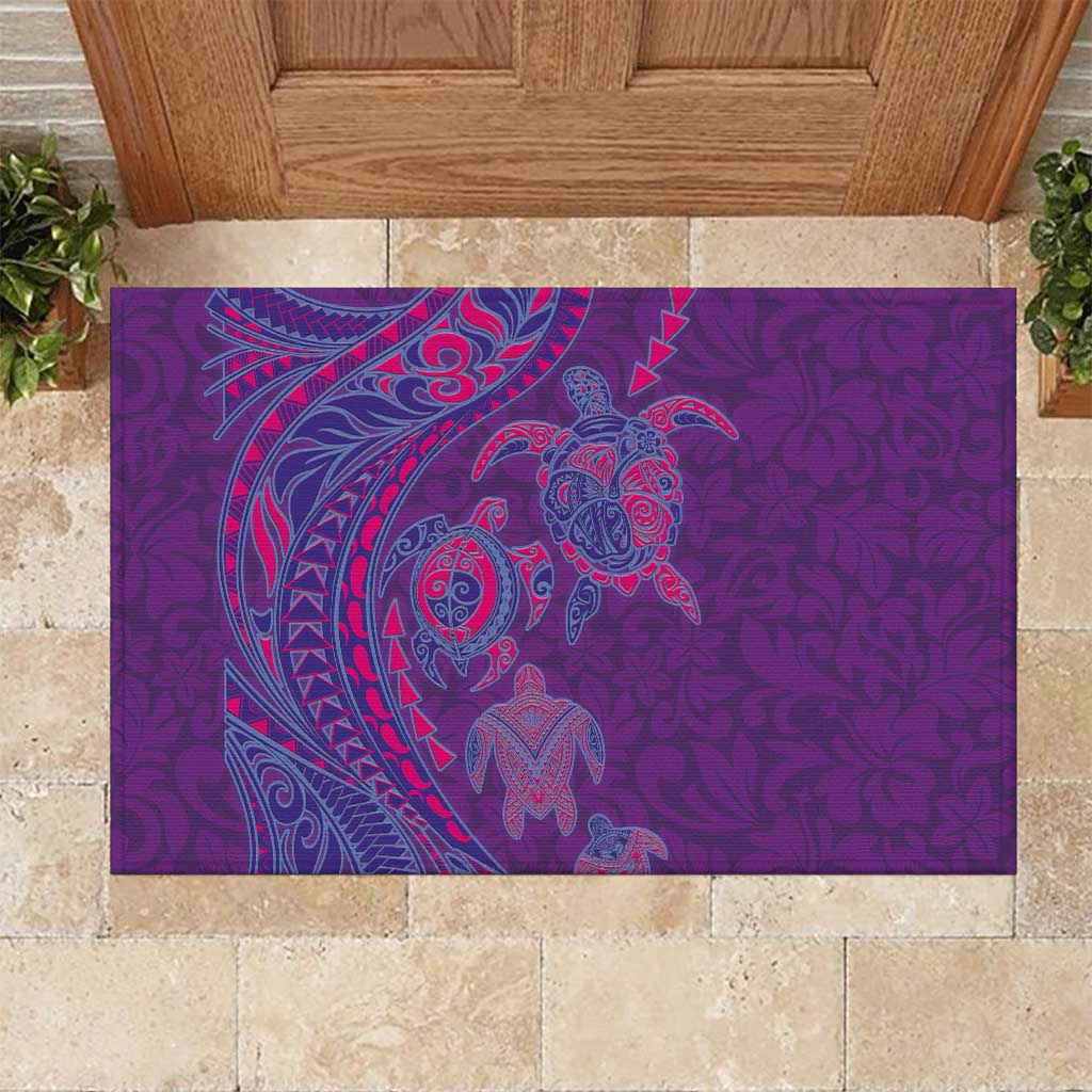 Hawaiian Turtles and Polynesian Art Tattoo Rubber Doormat Dusky Violet