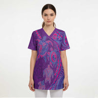 Hawaiian Turtles and Polynesian Art Tattoo Scrub Top Dusky Violet - Polynesian Pride