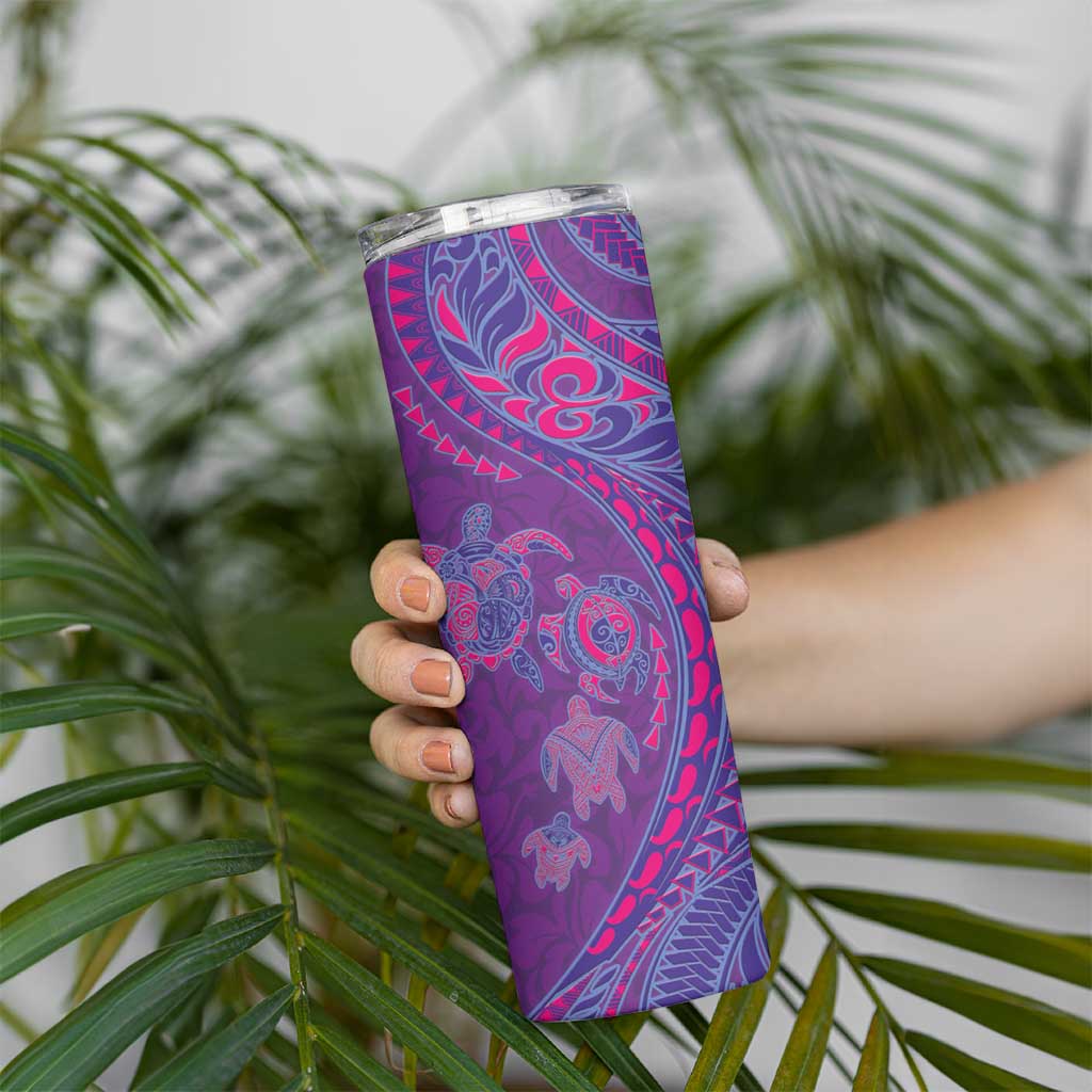 Hawaiian Turtles and Polynesian Art Tattoo Skinny Tumbler Dusky Violet