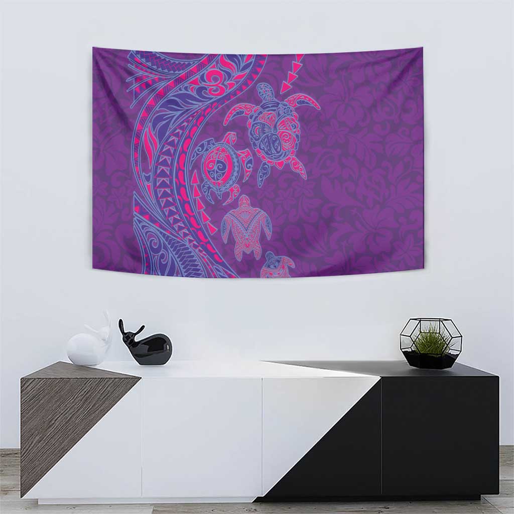Hawaiian Turtles and Polynesian Art Tattoo Tapestry Dusky Violet