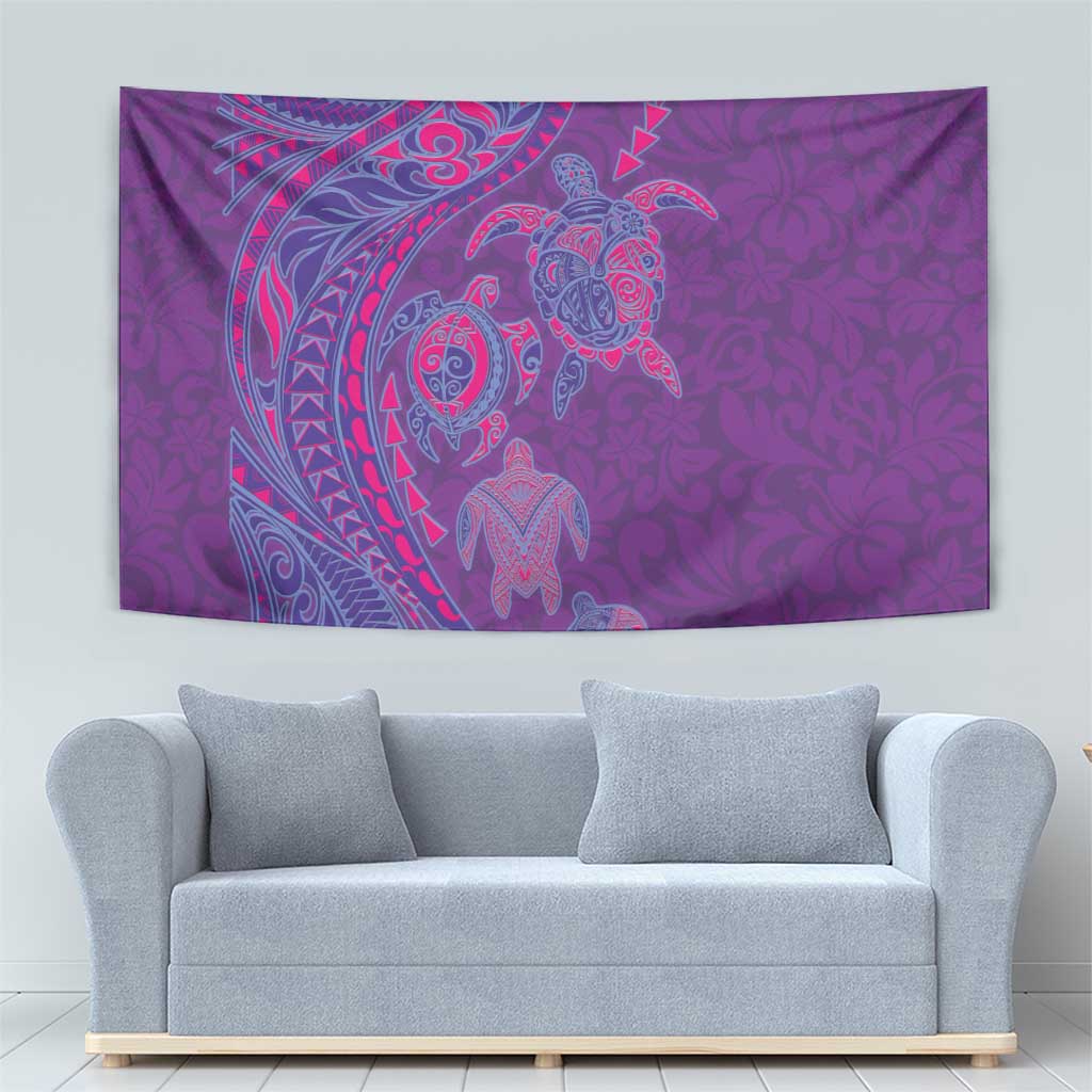 Hawaiian Turtles and Polynesian Art Tattoo Tapestry Dusky Violet