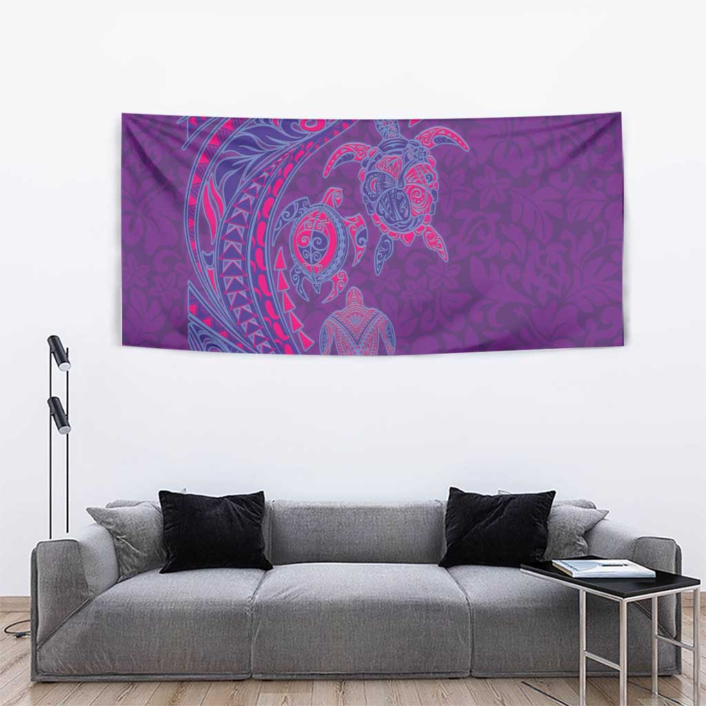 Hawaiian Turtles and Polynesian Art Tattoo Tapestry Dusky Violet