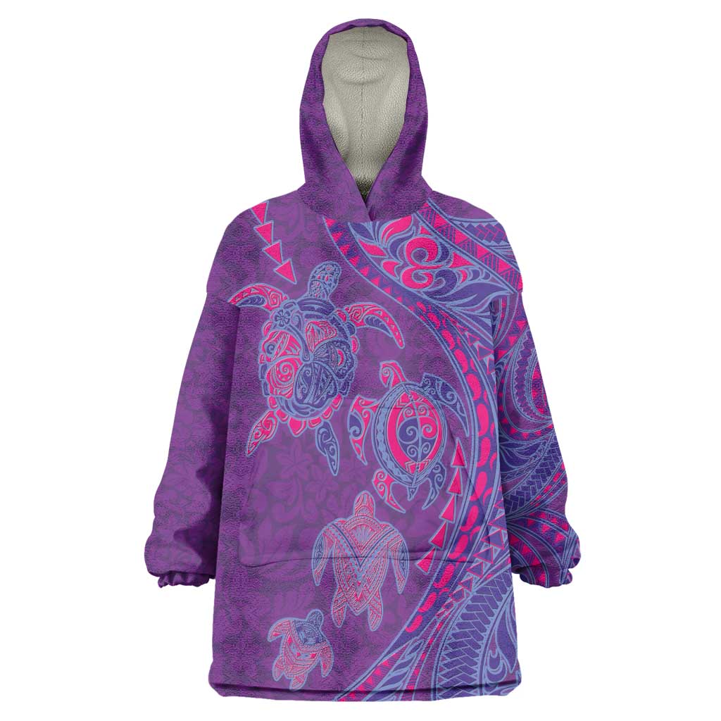 Hawaiian Turtles and Polynesian Art Tattoo Wearable Blanket Hoodie Dusky Violet LT03 One Size Purple - Polynesian Pride