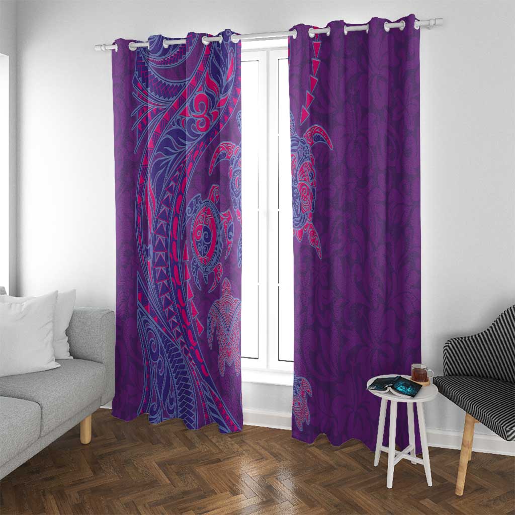 Hawaiian Turtles and Polynesian Art Tattoo Window Curtain Dusky Violet