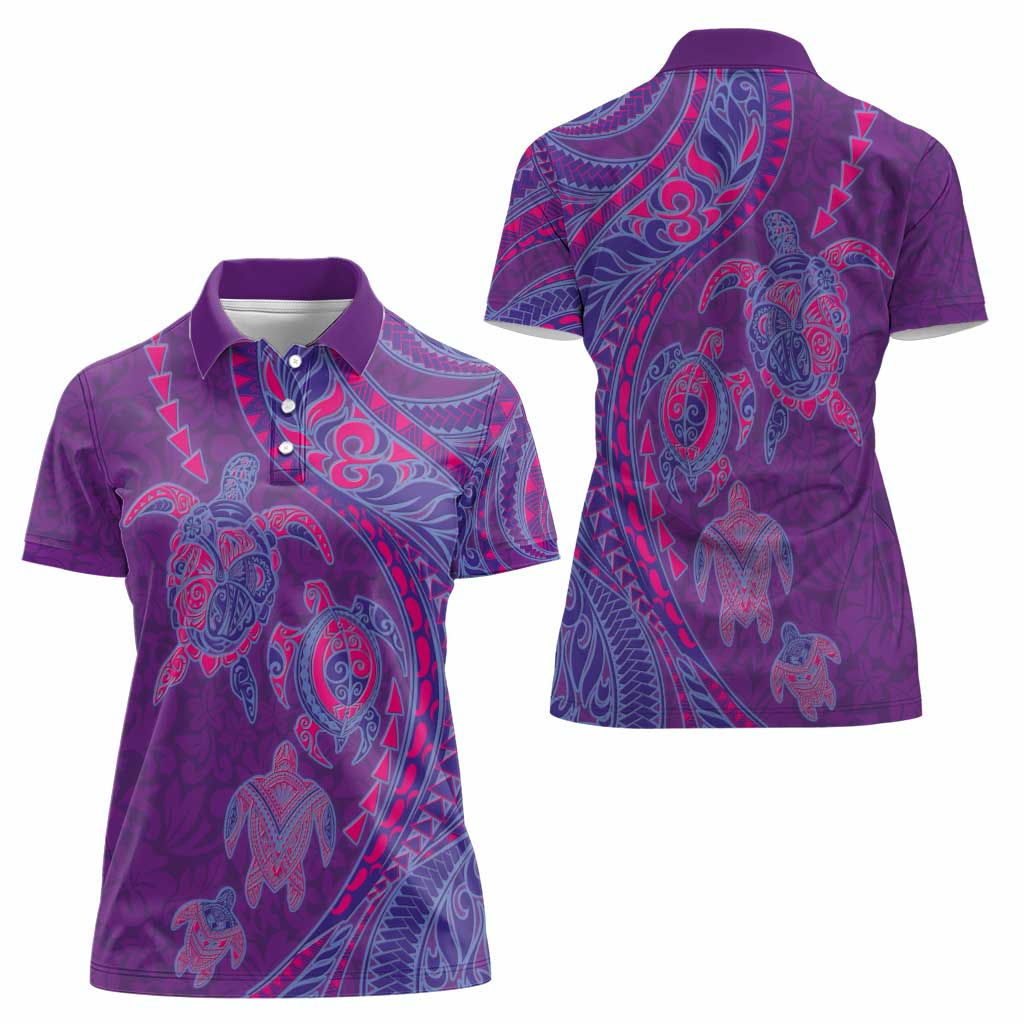 Hawaiian Turtles and Polynesian Art Tattoo Women Polo Shirt Dusky Violet