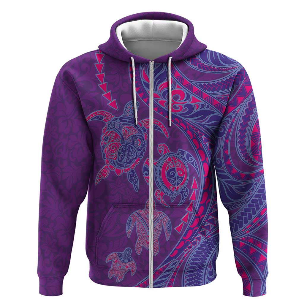 Hawaiian Turtles and Polynesian Art Tattoo Zip Hoodie Dusky Violet LT03 Zip Hoodie Purple - Polynesian Pride