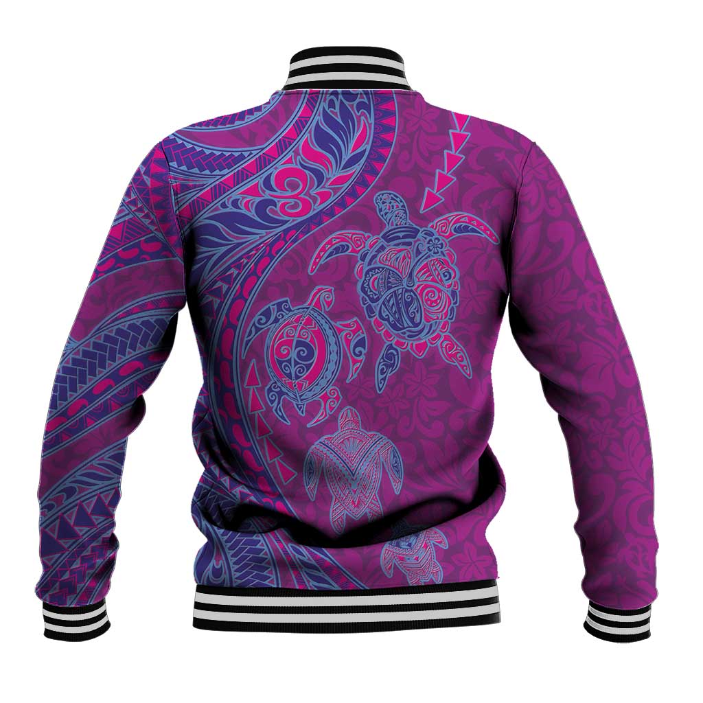 Hawaiian Turtles and Polynesian Art Tattoo Baseball Jacket Cerise