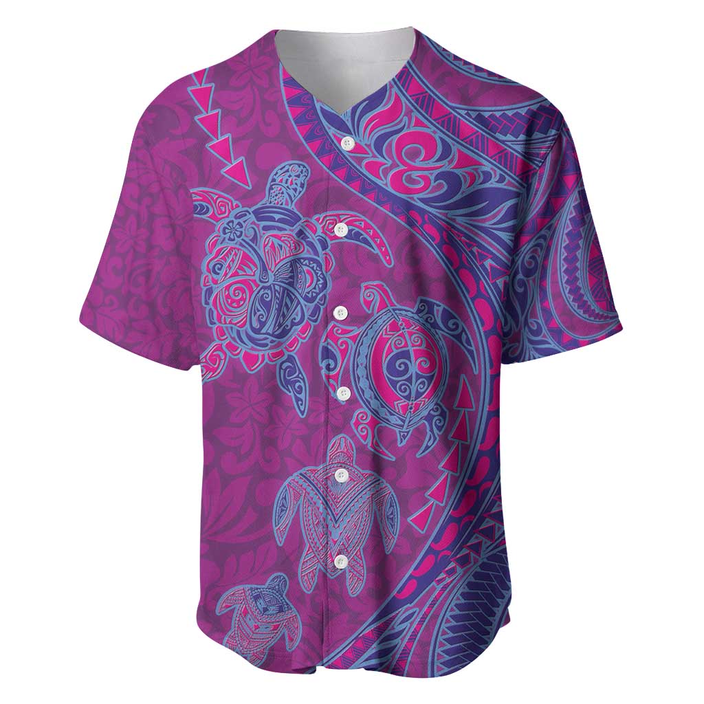 Hawaiian Turtles and Polynesian Art Tattoo Baseball Jersey Cerise