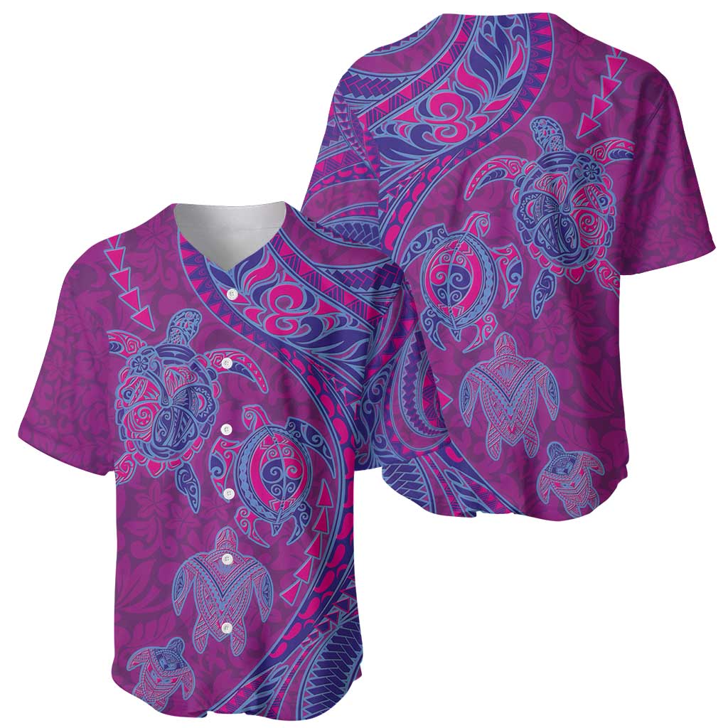 Hawaiian Turtles and Polynesian Art Tattoo Baseball Jersey Cerise