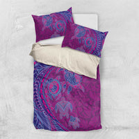 Hawaiian Turtles and Polynesian Art Tattoo Bedding Set Cerise
