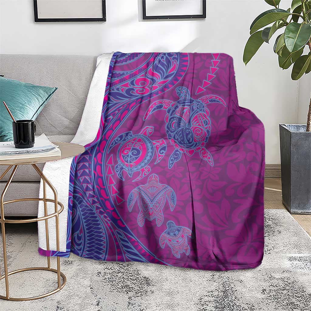 Hawaiian Turtles and Polynesian Art Tattoo Blanket Cerise
