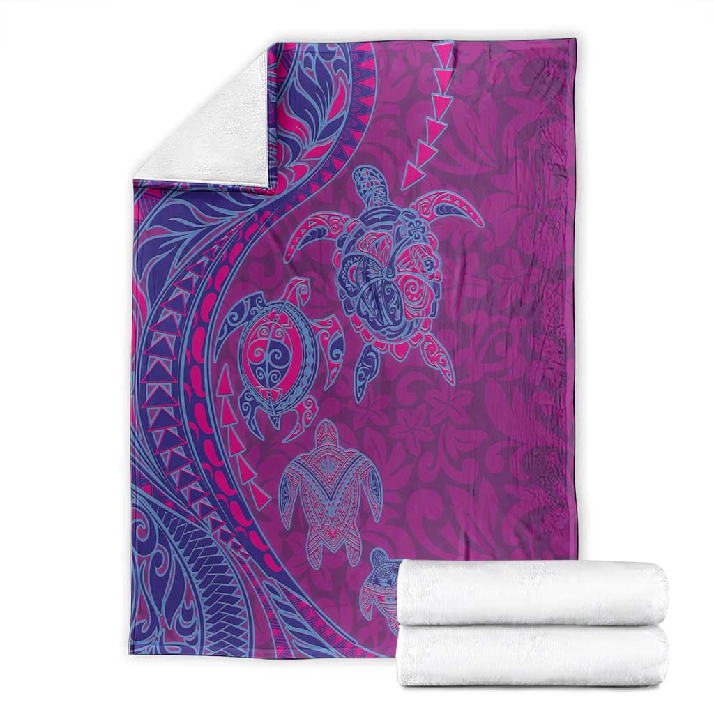 Hawaiian Turtles and Polynesian Art Tattoo Blanket Cerise