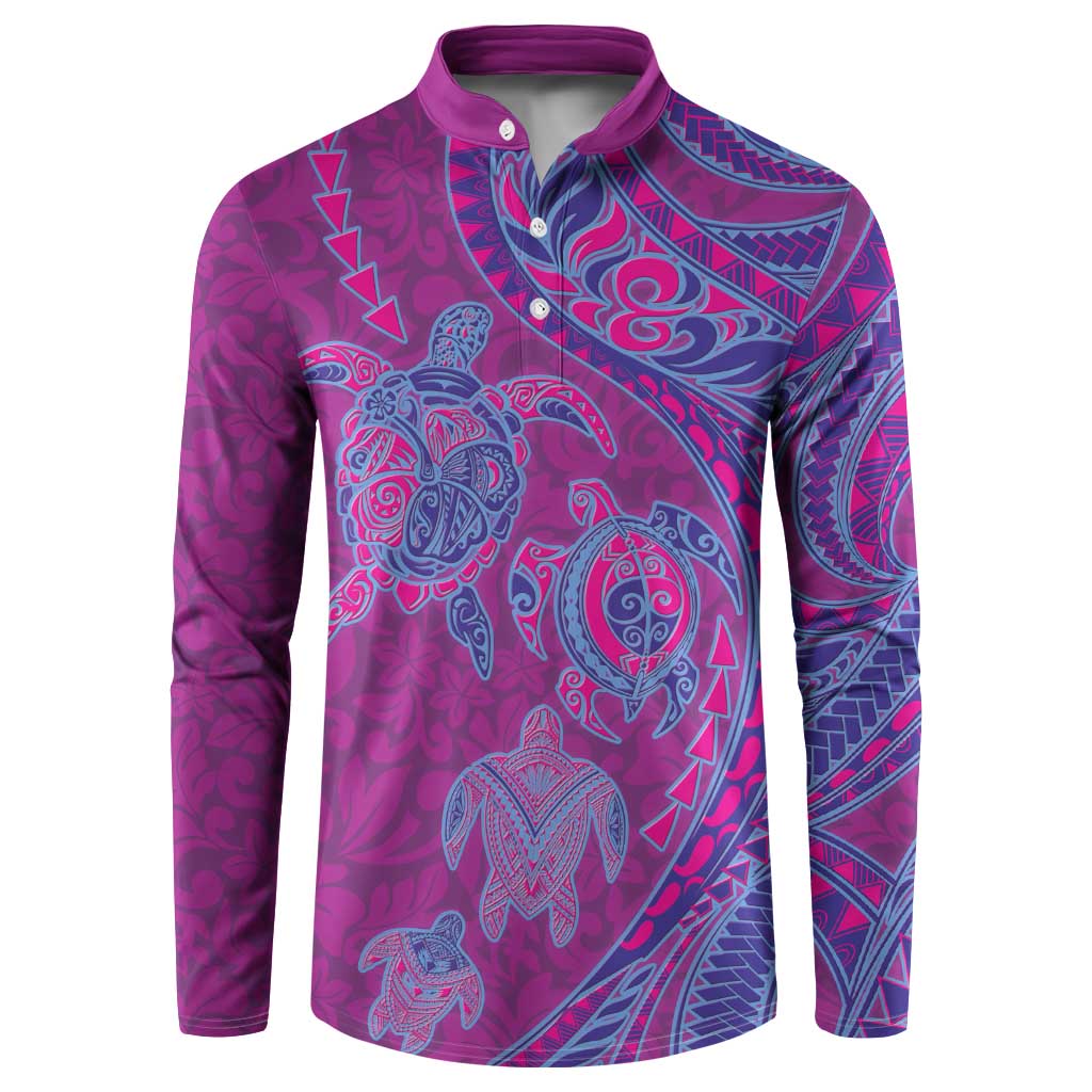 Hawaiian Turtles and Polynesian Art Tattoo Button Sweatshirt Cerise